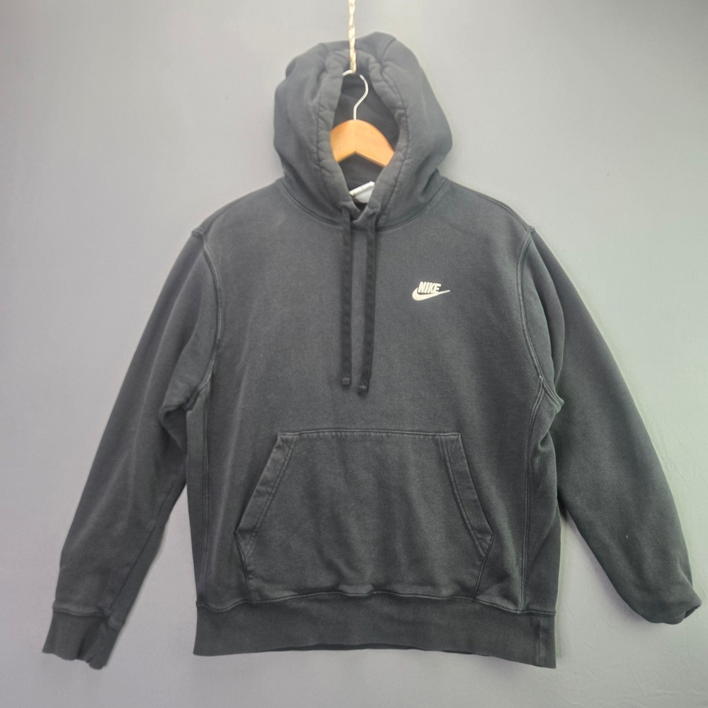 Nike Hoodie Pullover Sportswear Club Fleece M Black Embroidered Logo Mens Sweat